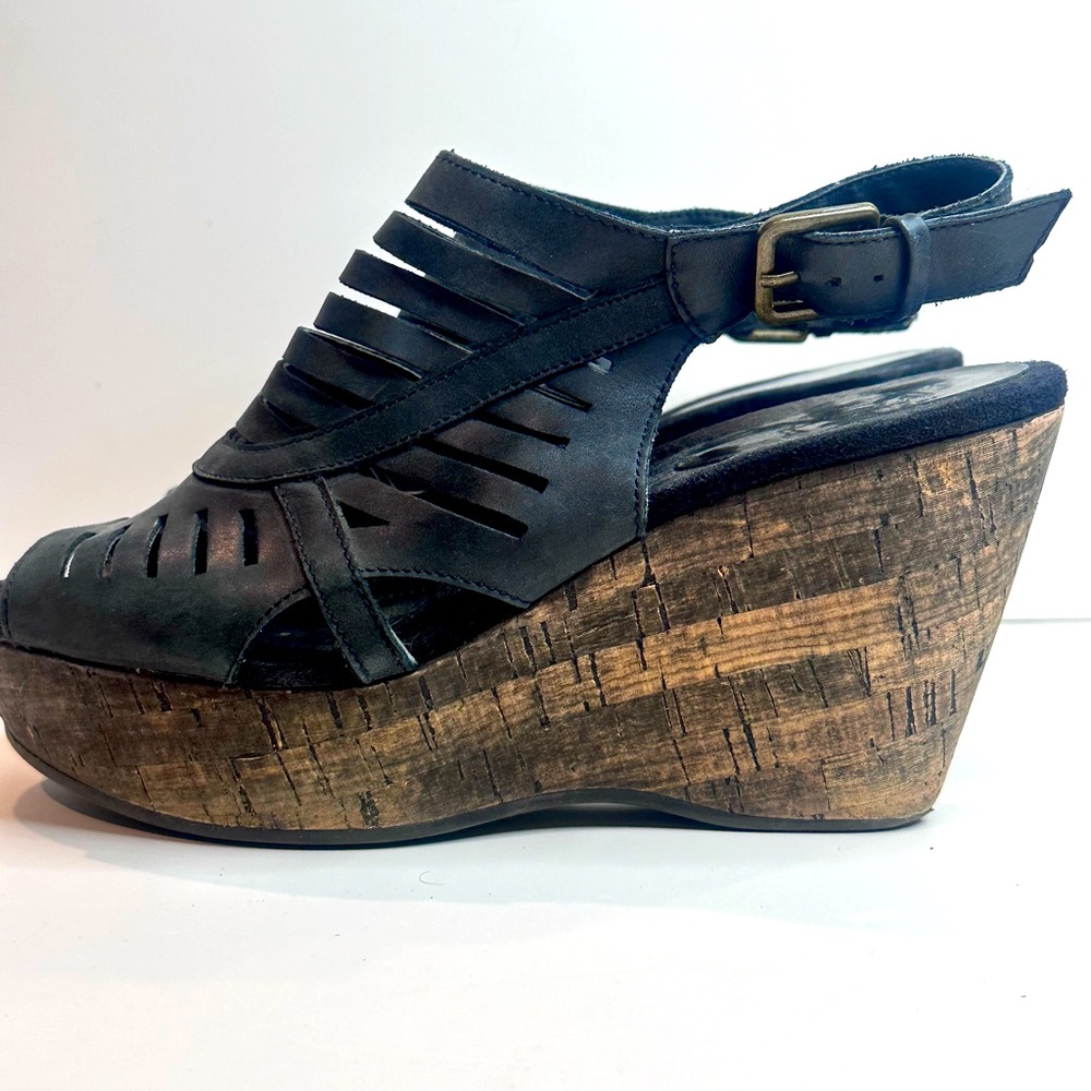 Nine West Black Ebah Gladiator Cork Wedge